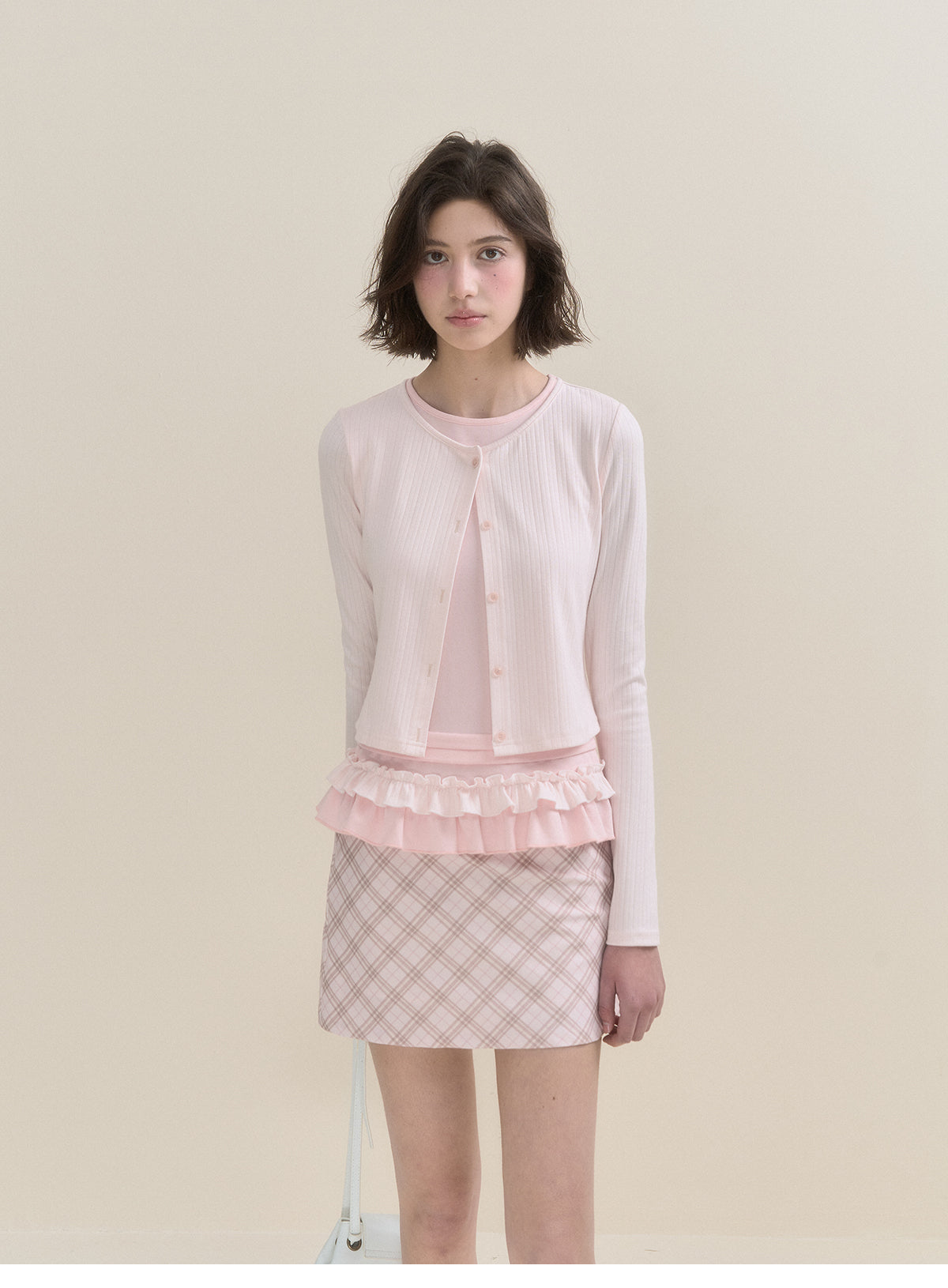 Ruffle Hem Layered Button-Up Top