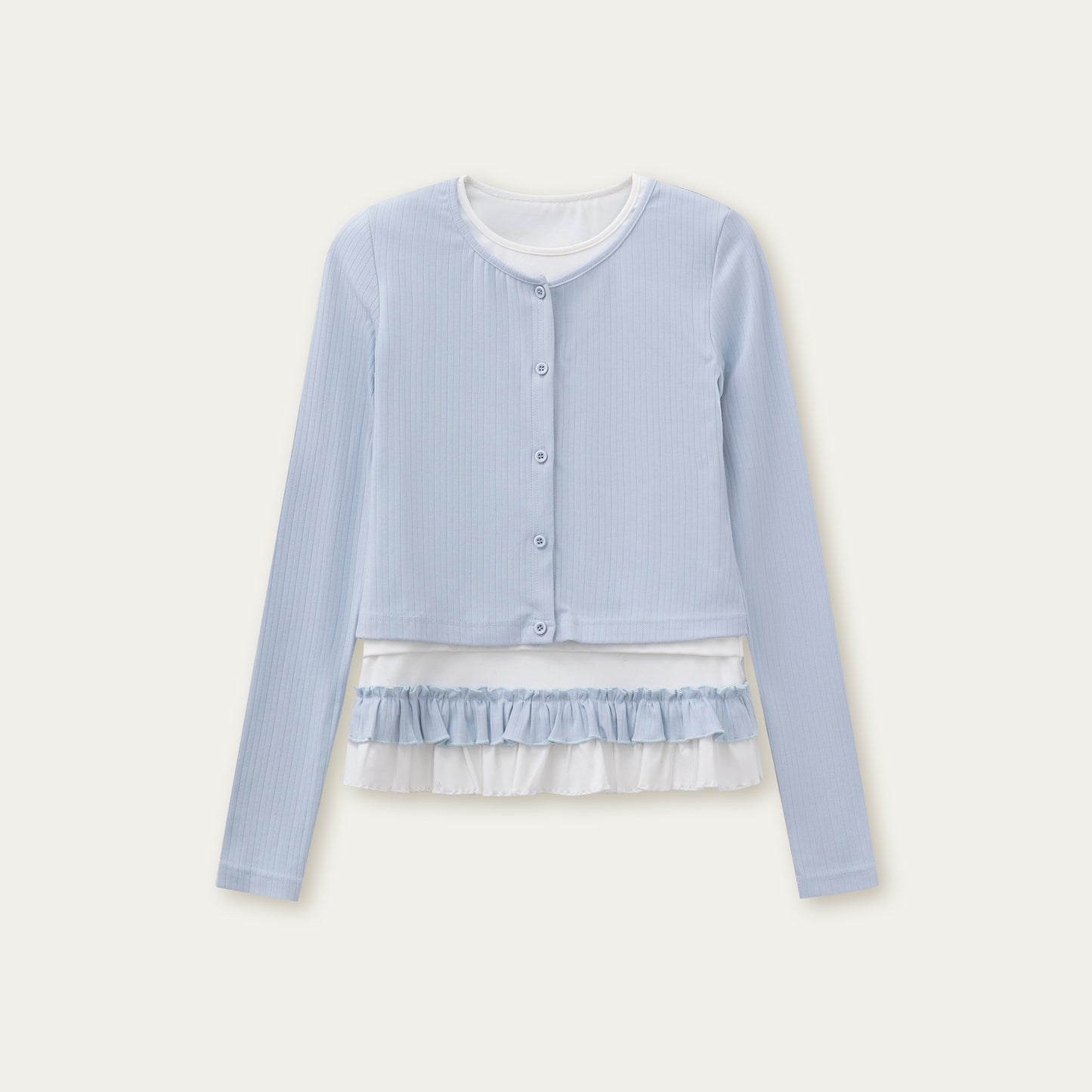 Ruffle Hem Layered Button-Up Top