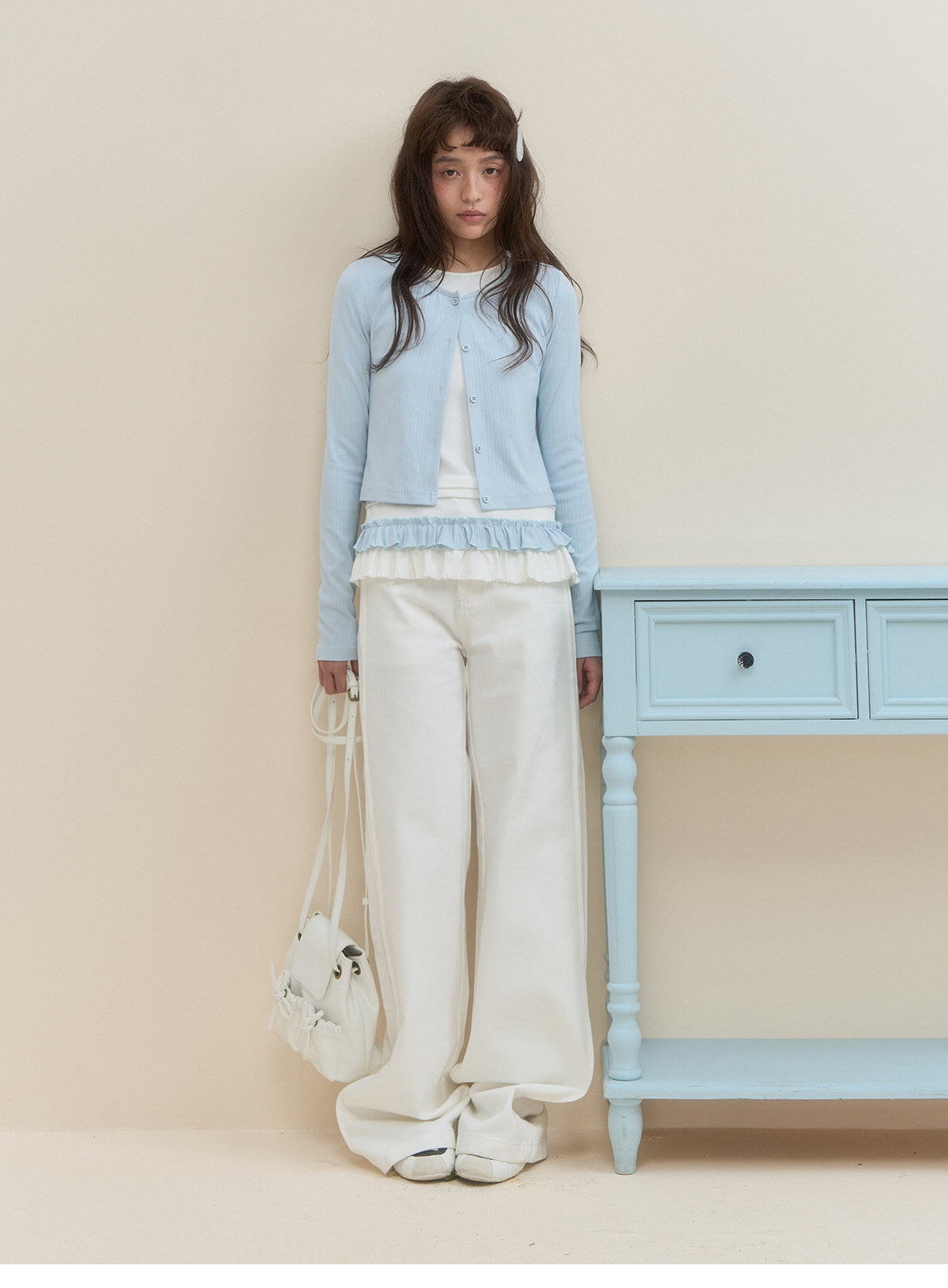 Ruffle Hem Layered Button-Up Top