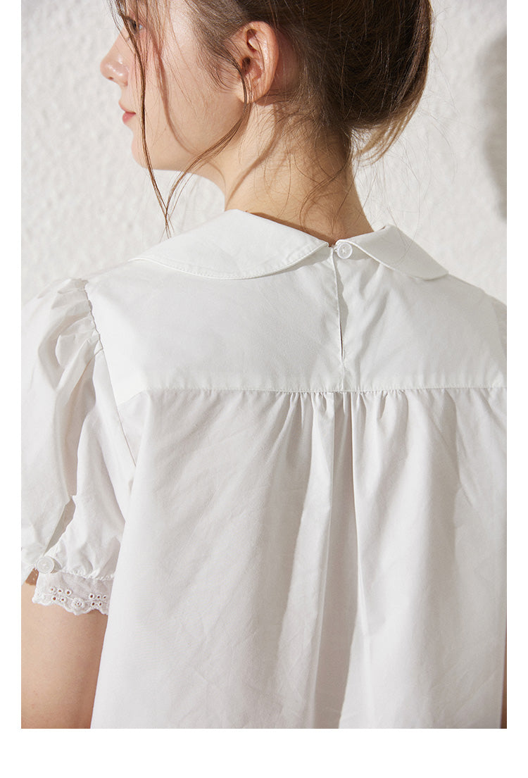 Peter Pan Collar Pintuck Blouse With Lace Details