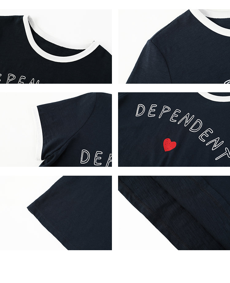 Letter Print Contrast-Trim T-Shirt