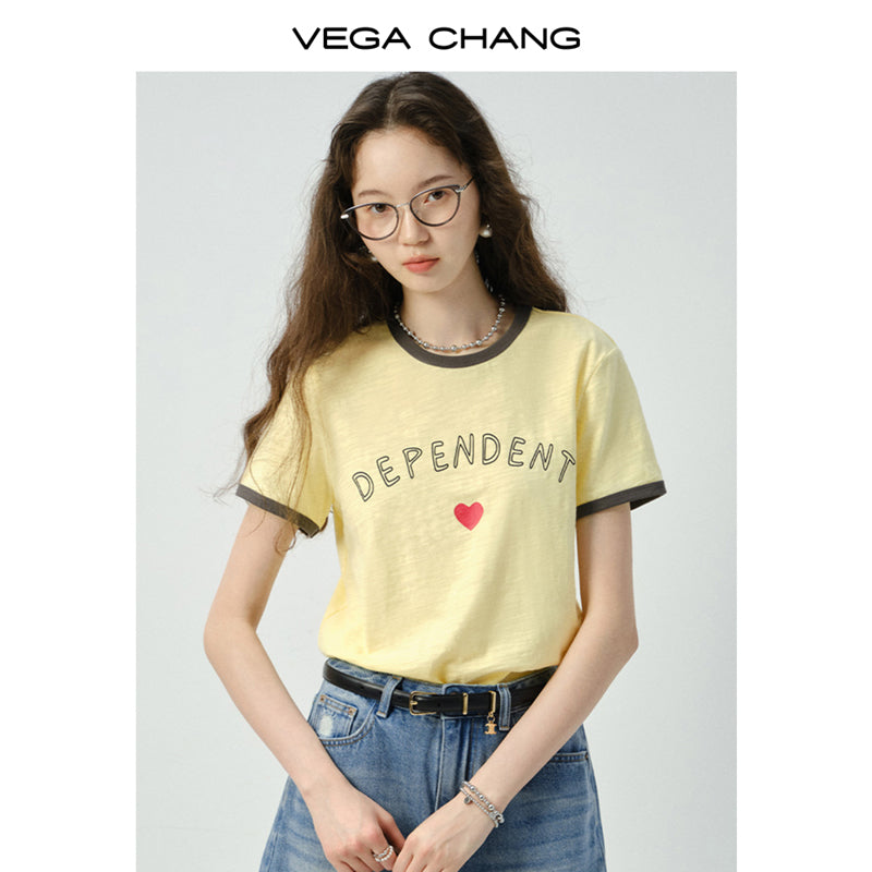 Letter Print Contrast-Trim T-Shirt