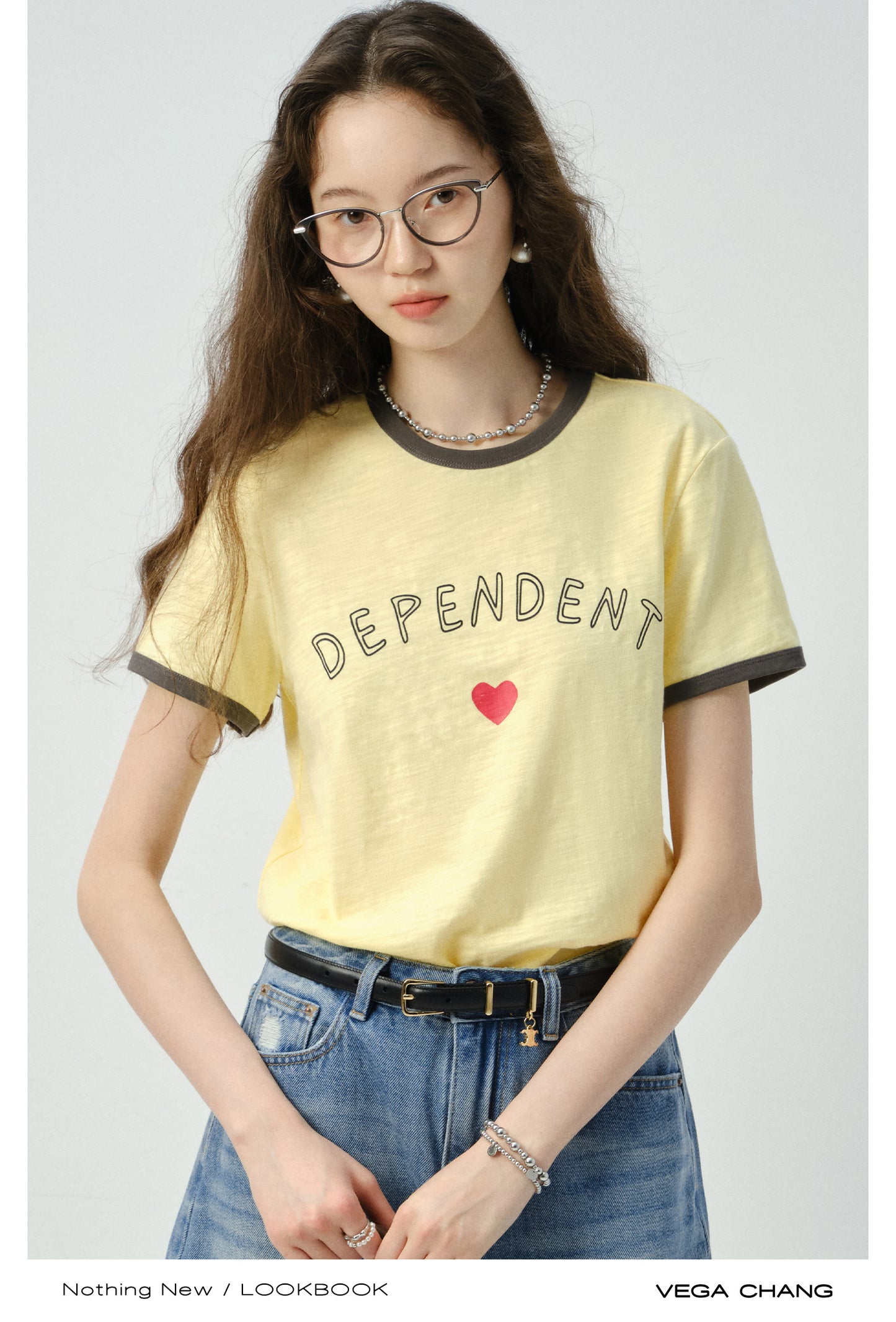 Letter Print Contrast-Trim T-Shirt