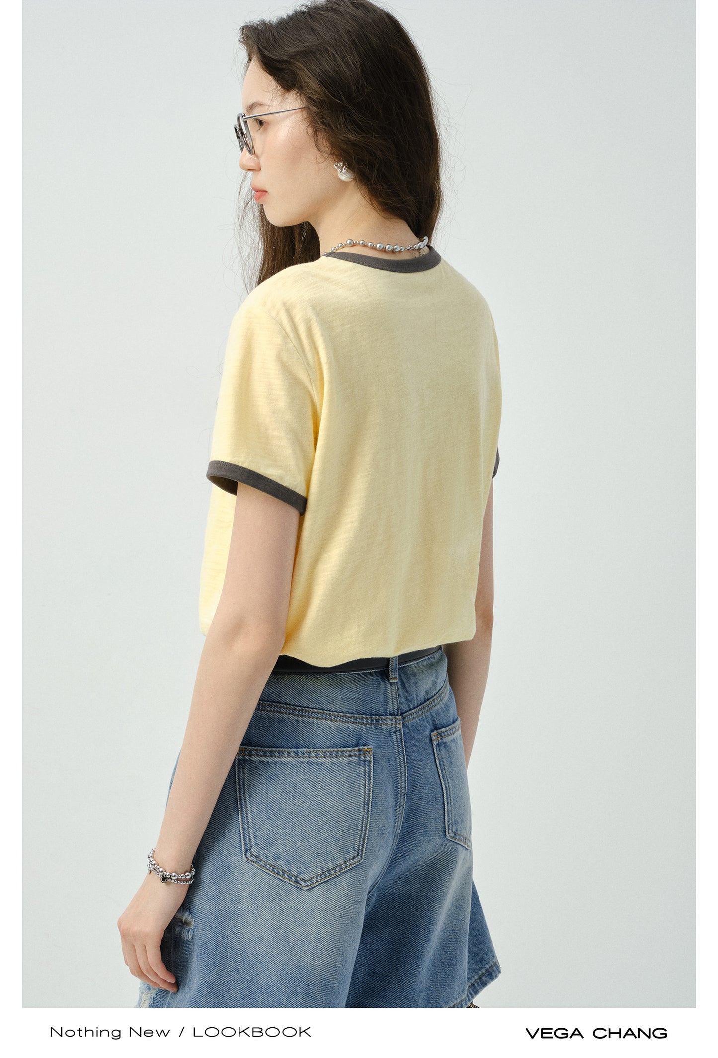 Letter Print Contrast-Trim T-Shirt