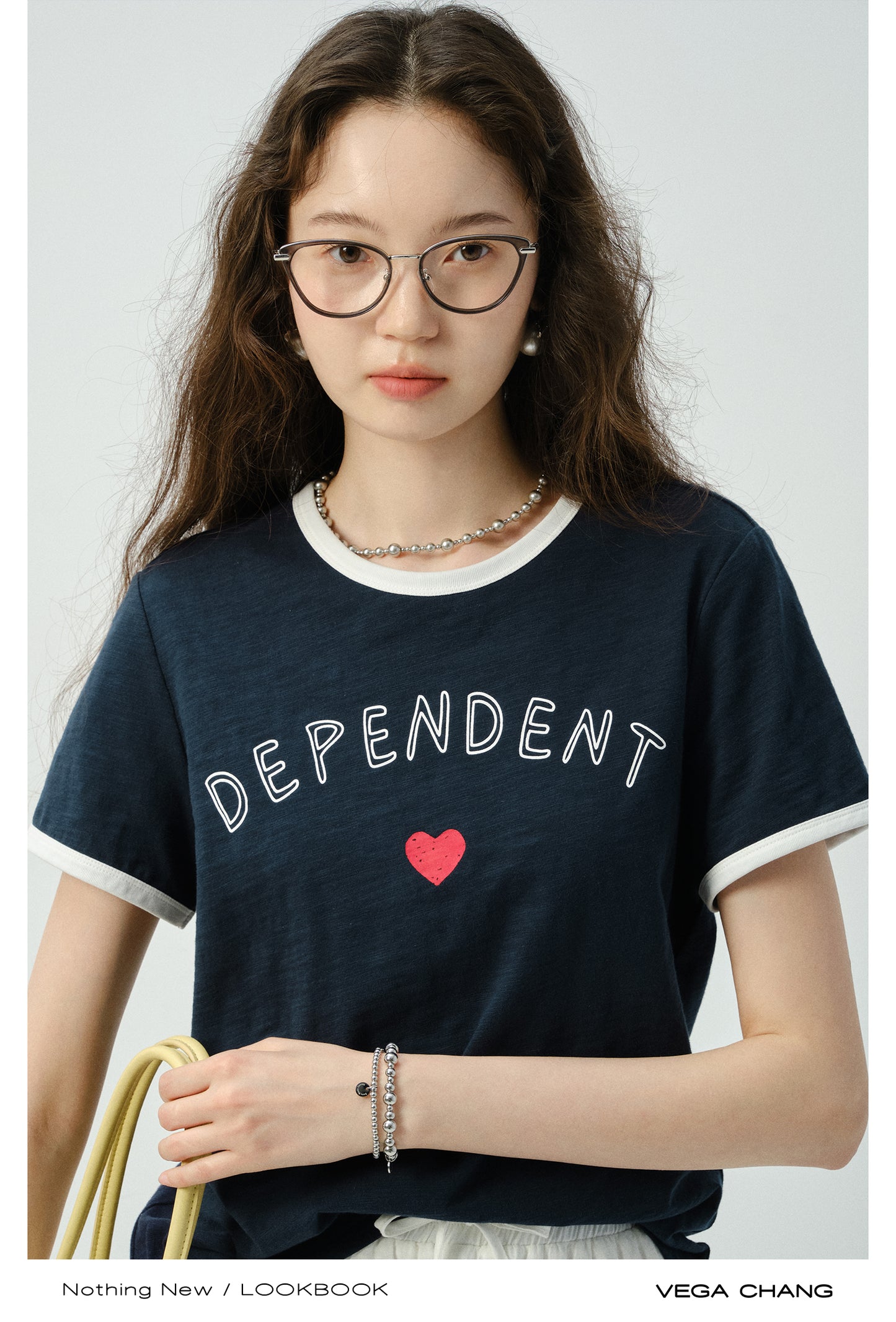 Letter Print Contrast-Trim T-Shirt