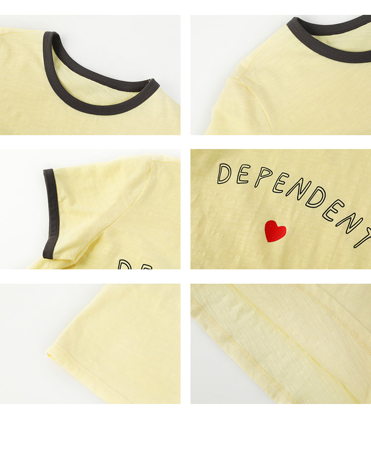 Letter Print Contrast-Trim T-Shirt