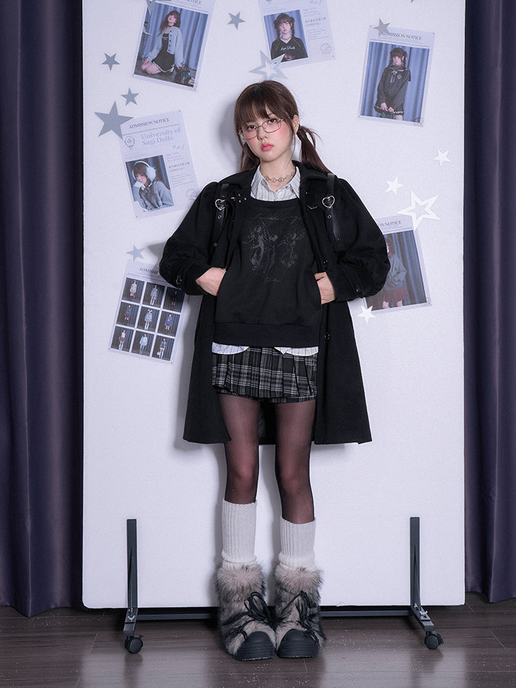 Striped Collar Faux Layered Printed Pullover