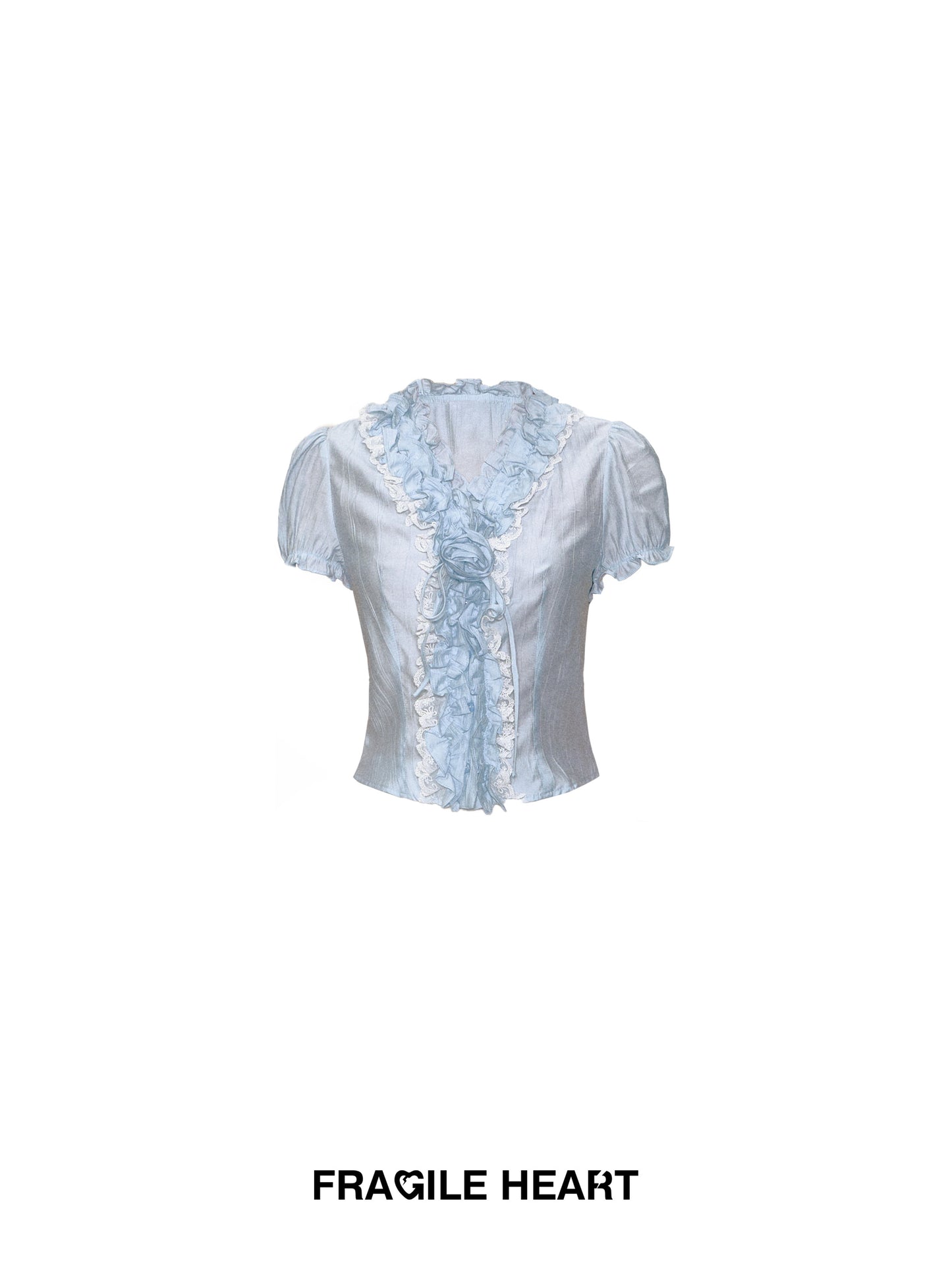 Crinkled Puff-Sleeve Blouse With Ruffle Detail