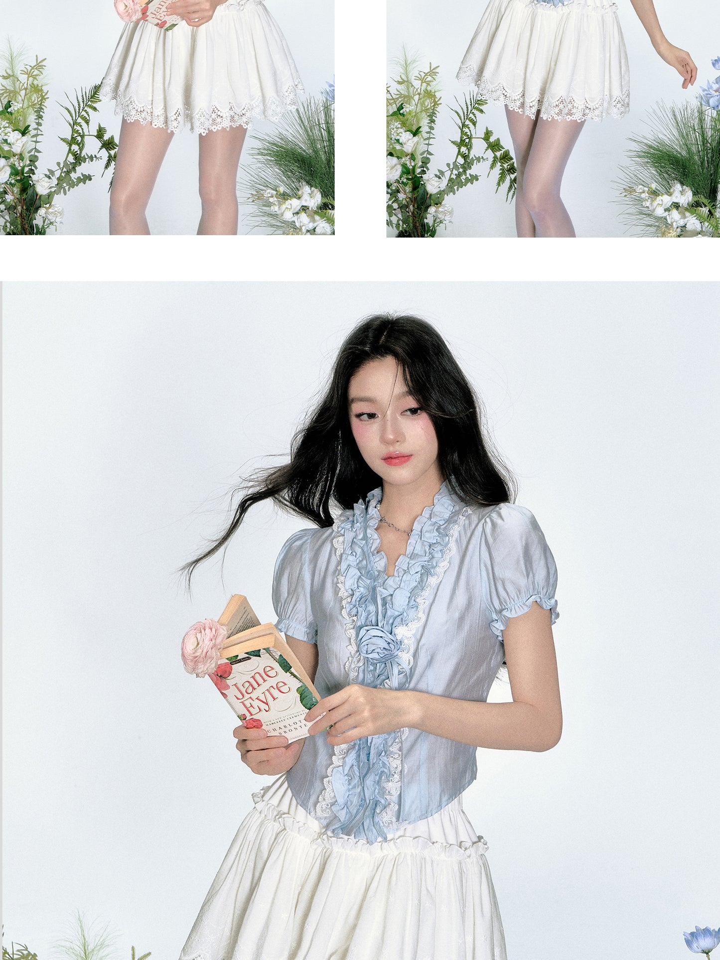 Crinkled Puff-Sleeve Blouse With Ruffle Detail