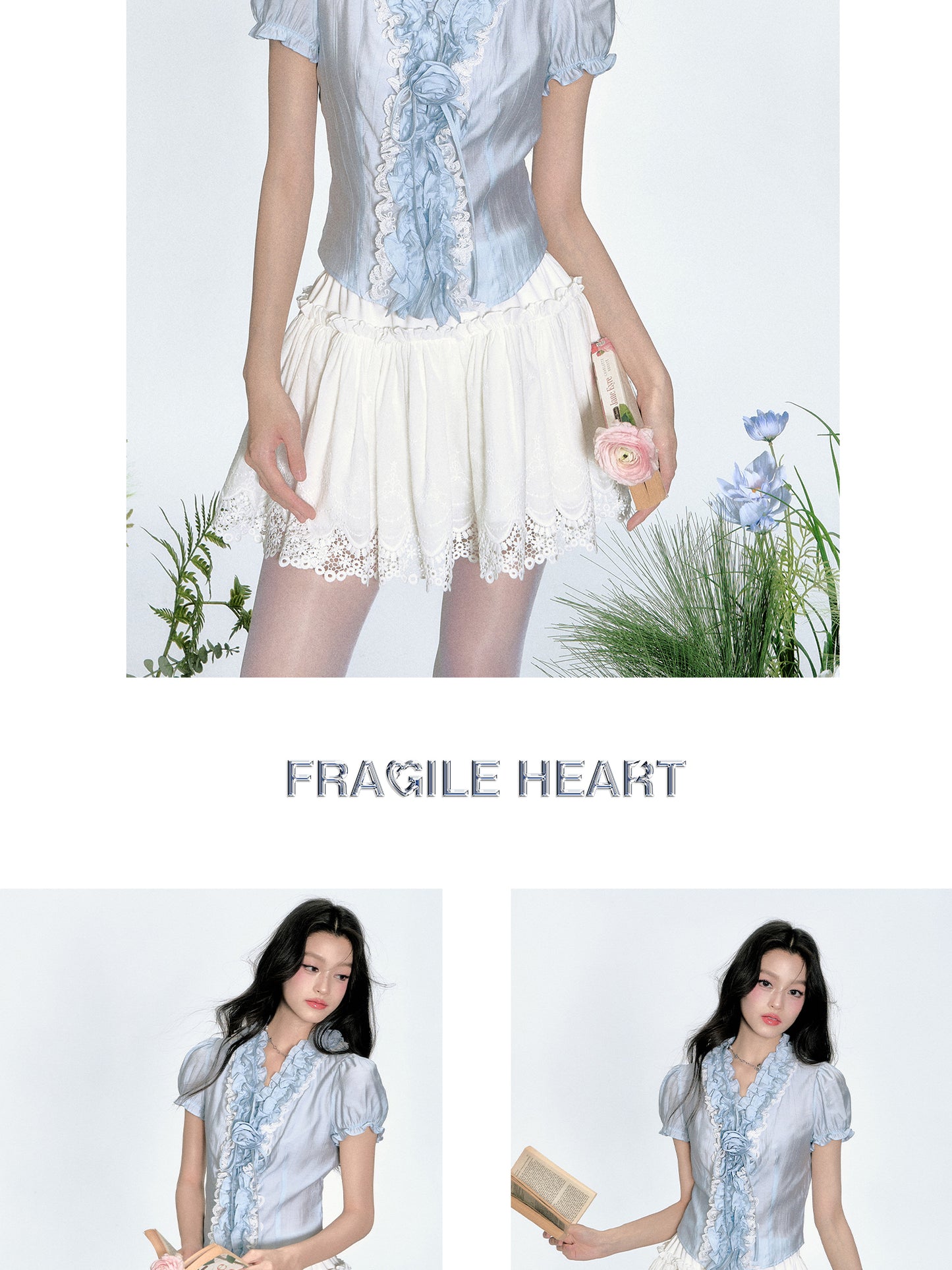 Crinkled Puff-Sleeve Blouse With Ruffle Detail