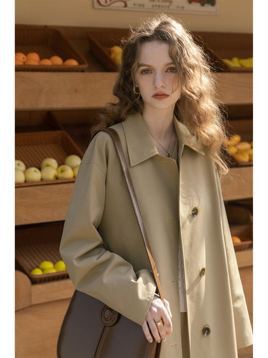 Minimal Belted Coat With Plaid Contrast Cuffs