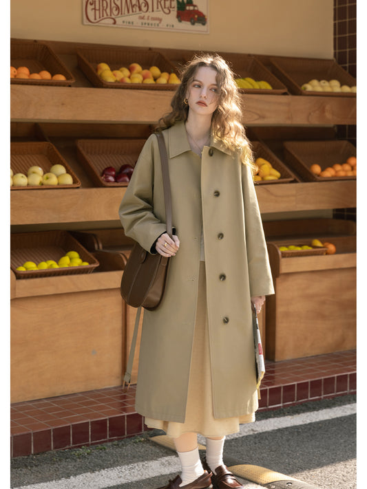 Minimal Belted Coat With Plaid Contrast Cuffs