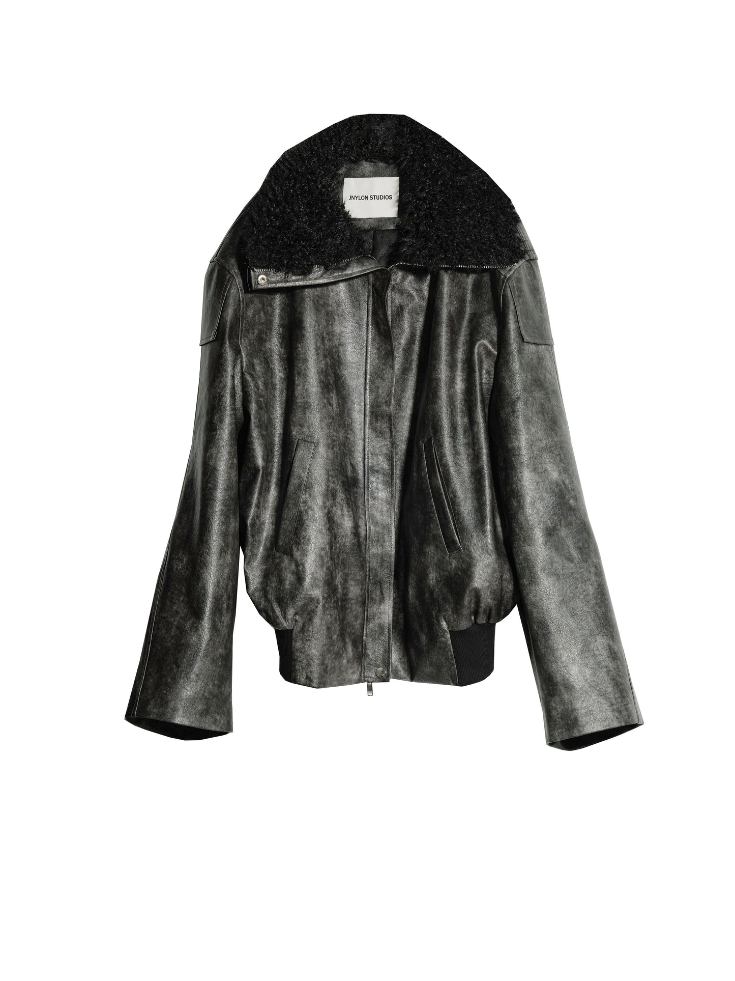 Edgy Faux Leather Fur Collar Rock Jacket