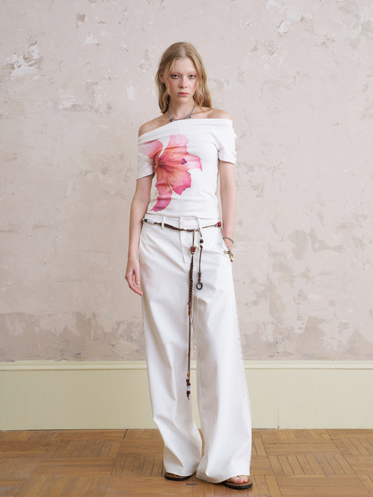 Wide-Leg Pants With Lace Detailing