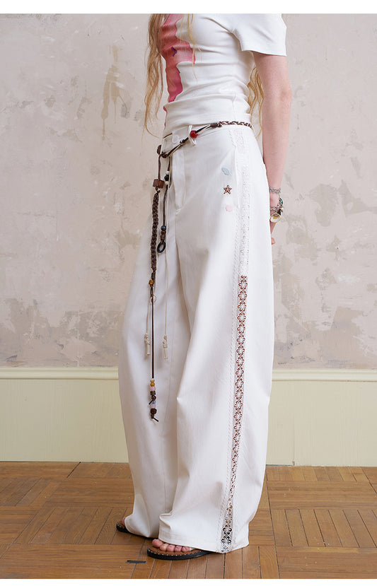 Wide-Leg Pants With Lace Detailing