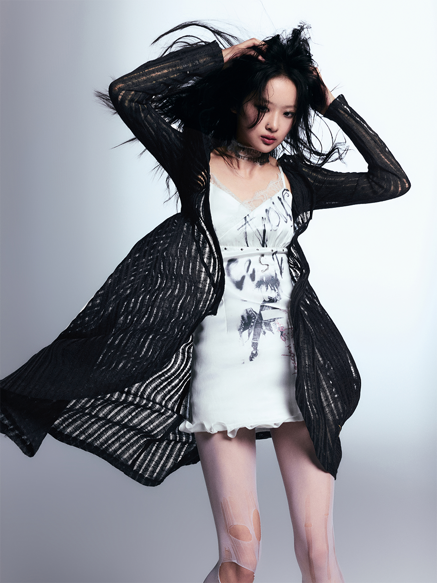 Lace Trim Graffiti Satin Cami Dress