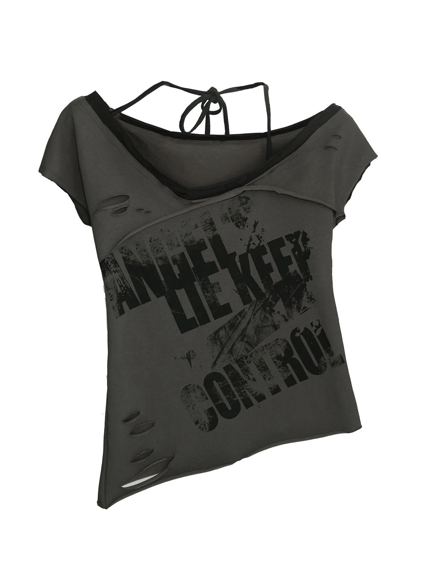 Printed Halter Top With Distressed Finish
