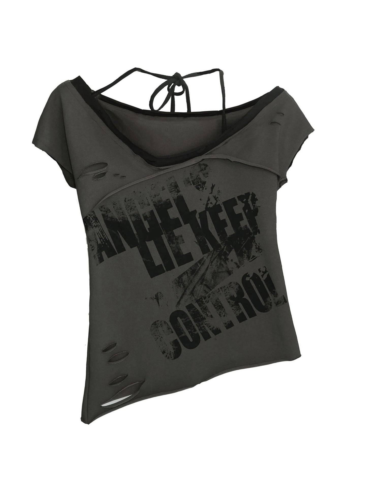 Printed Halter Top With Distressed Finish