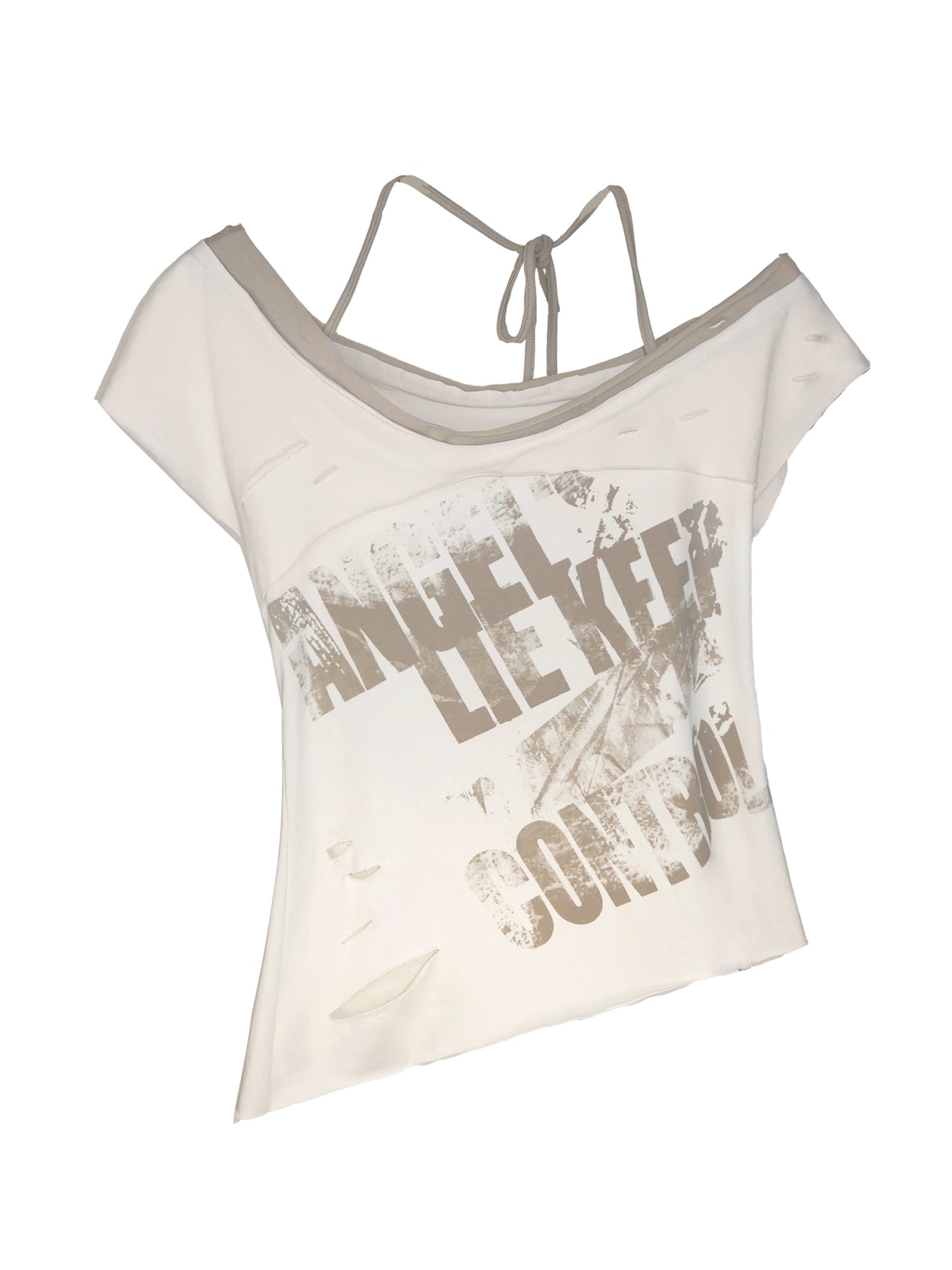 Printed Halter Top With Distressed Finish