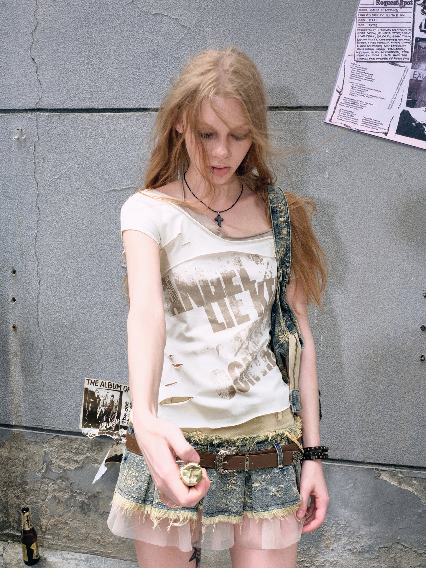 Printed Halter Top With Distressed Finish