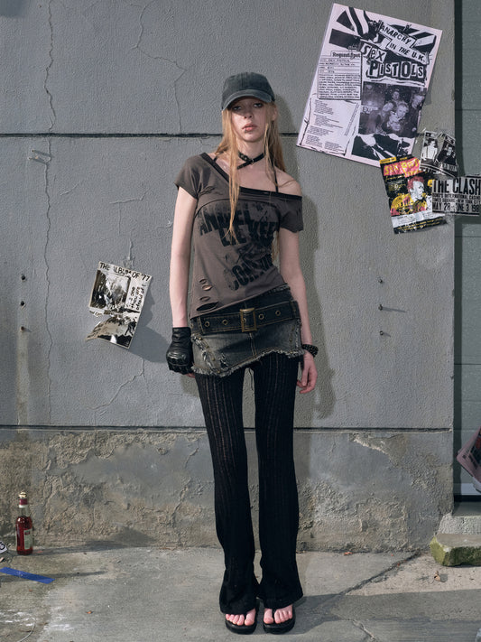 Printed Halter Top With Distressed Finish