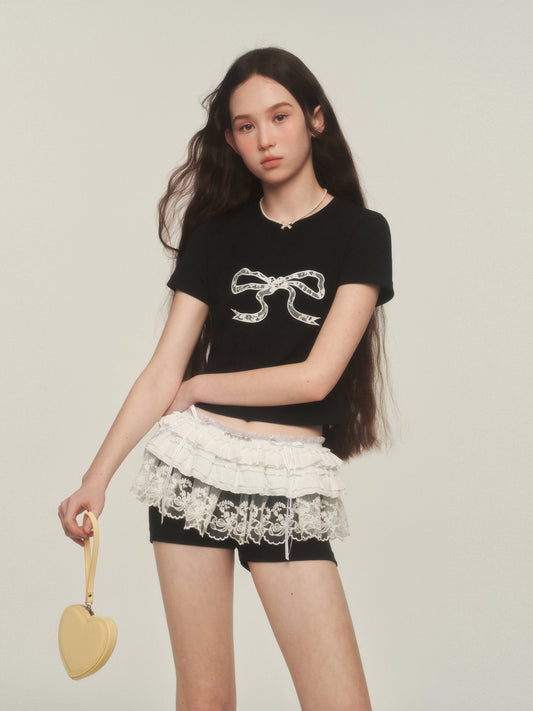 Sweet Lace Bow Crop Tee