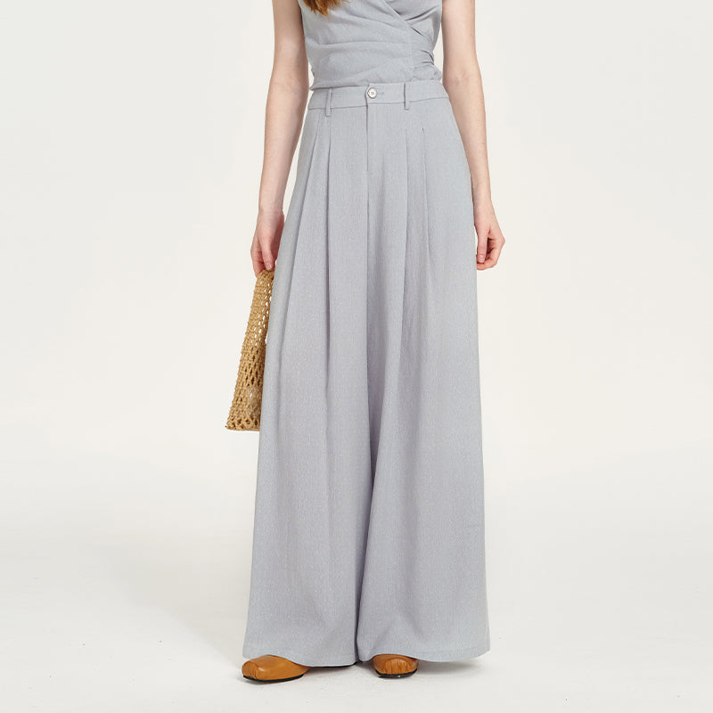 Fluid Collared Wrap Top & Wide-Leg Pants