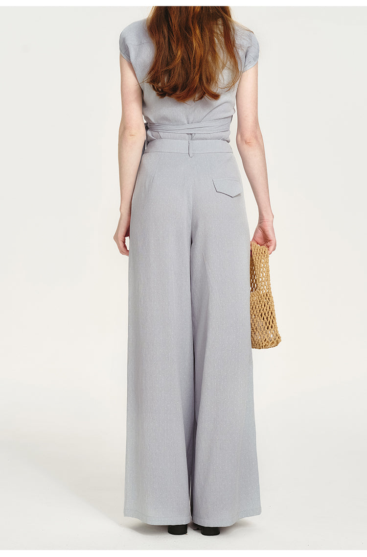 Fluid Collared Wrap Top & Wide-Leg Pants