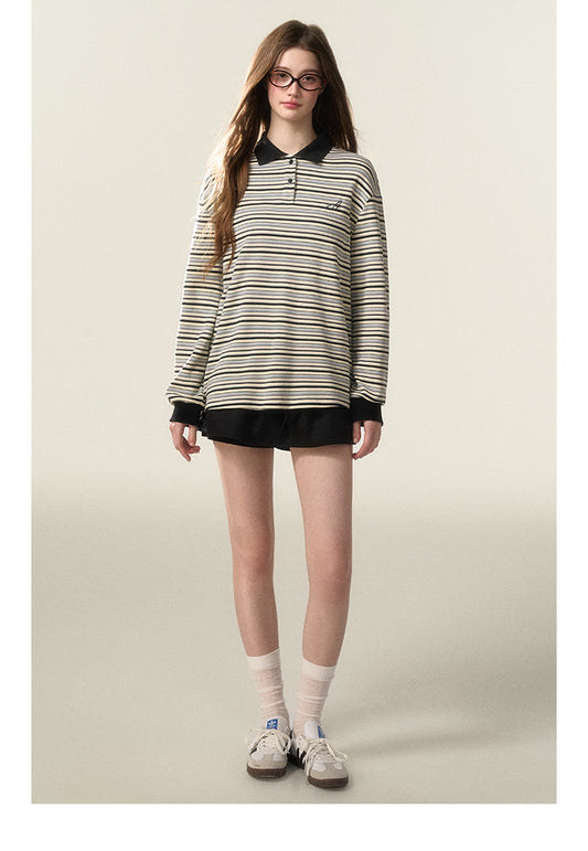 Vintage-Inspired Relaxed-Fit Striped Polo Shirt