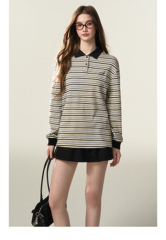 Vintage-Inspired Relaxed-Fit Striped Polo Shirt