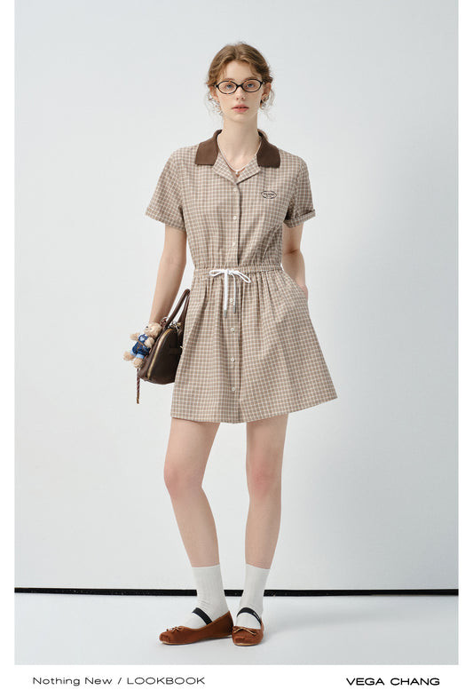 Plaid Shirt Dress With Adjustable Waist