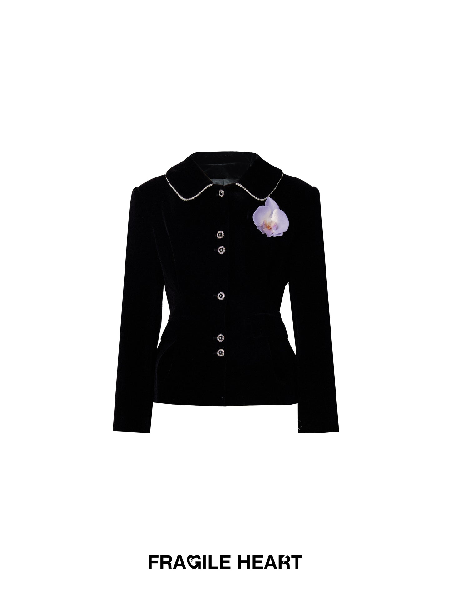 Bijou-Buttoned Elegant Tailored Jacket