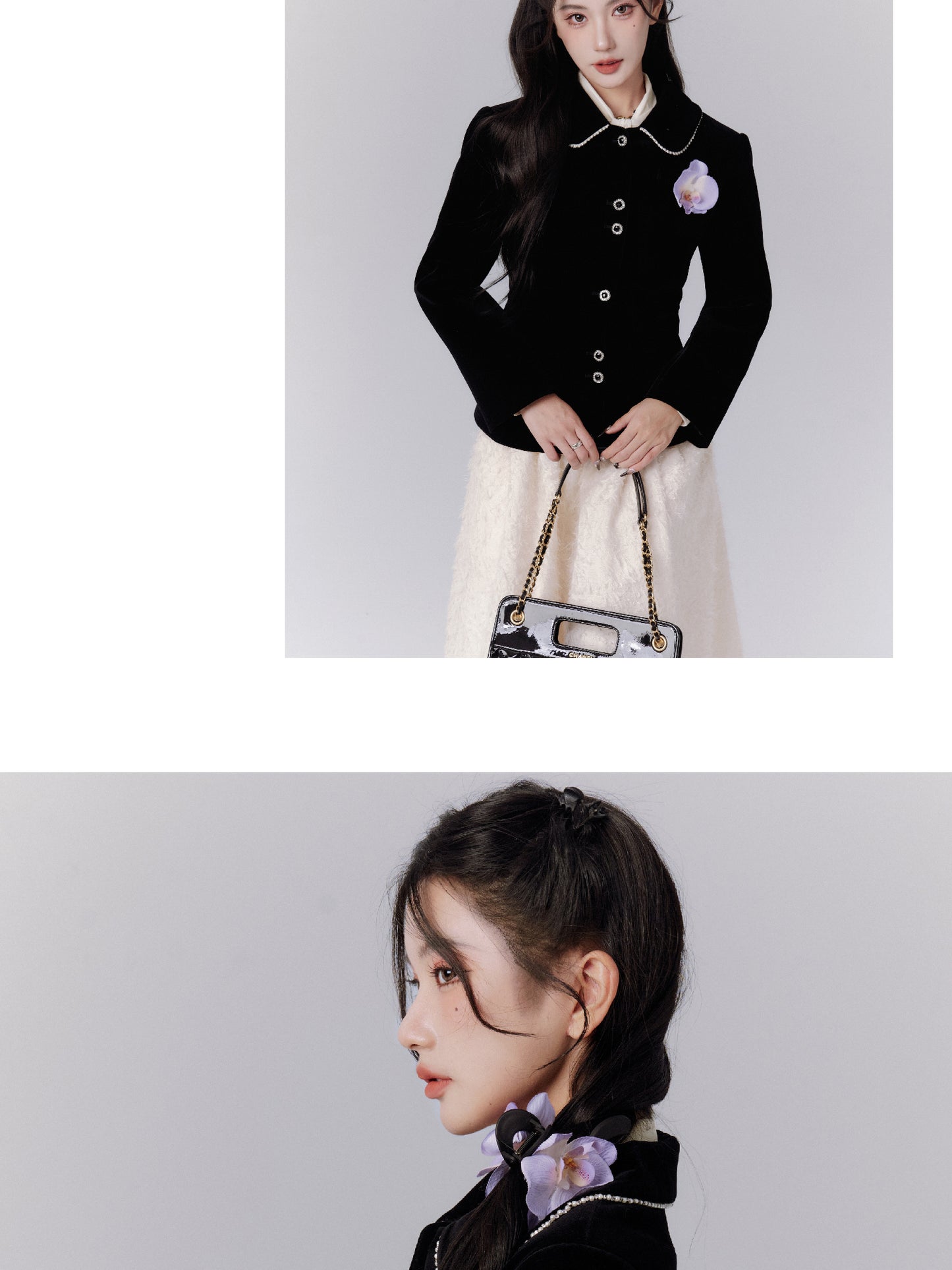 Bijou-Buttoned Elegant Tailored Jacket