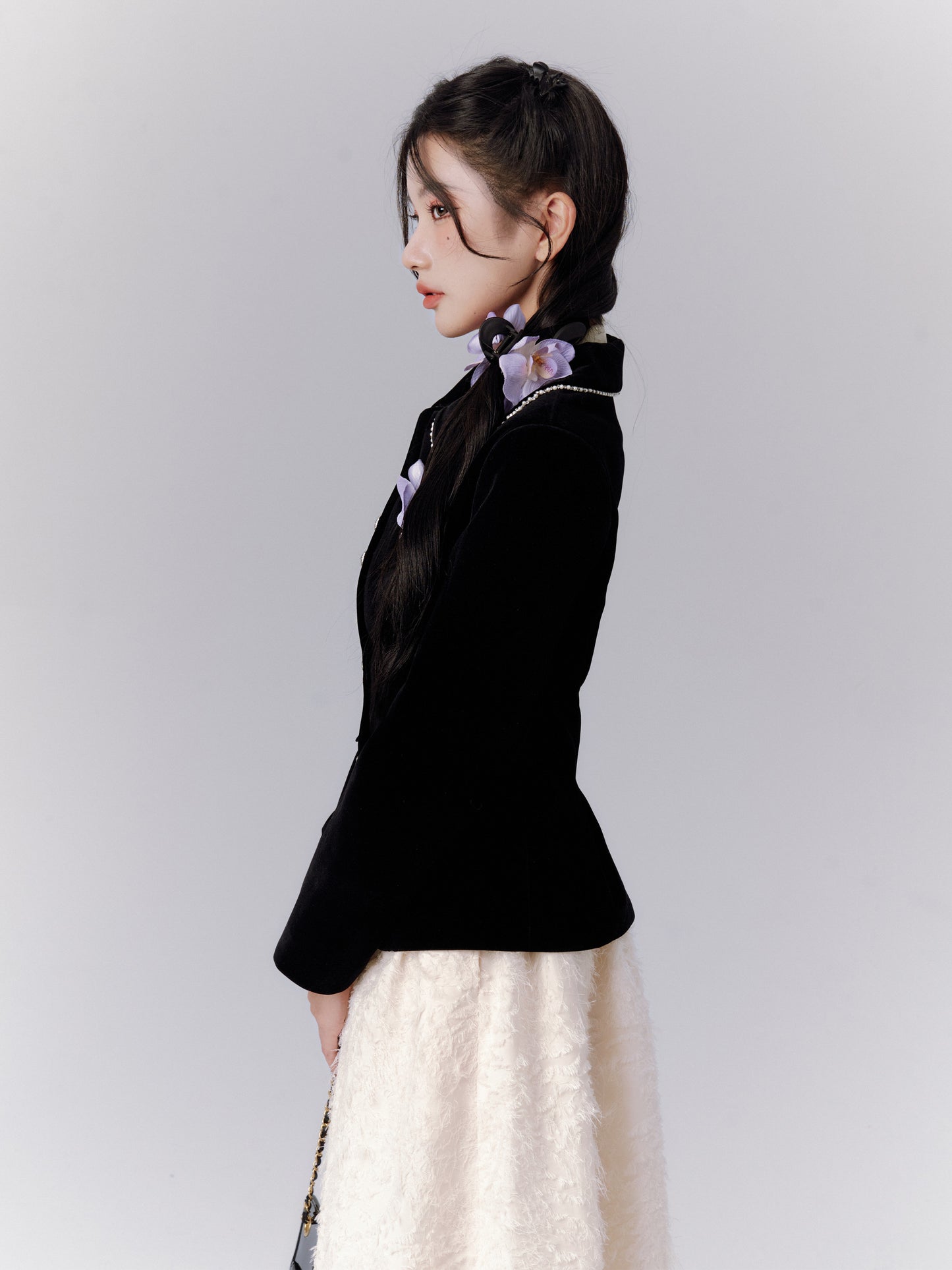 Bijou-Buttoned Elegant Tailored Jacket
