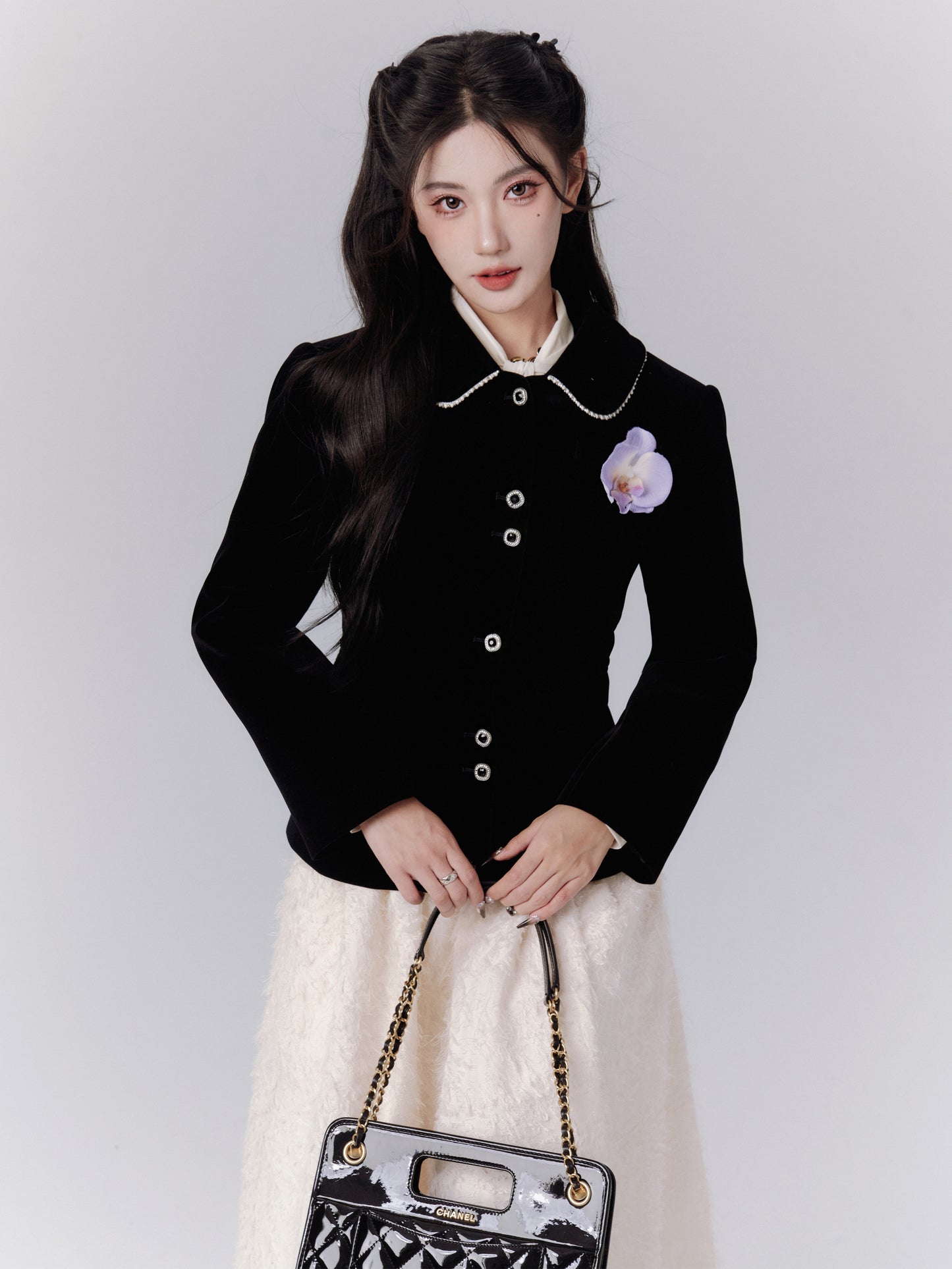 Bijou-Buttoned Elegant Tailored Jacket