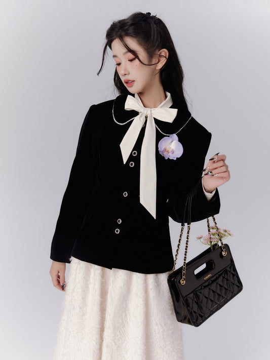 Bijou-Buttoned Elegant Tailored Jacket