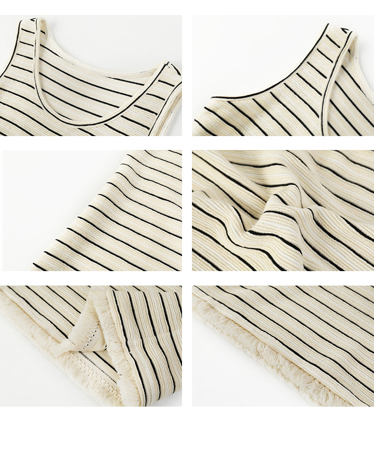 Fringed Striped Knitted Sleeveless Maxi Dress