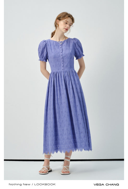 Embroidered Cotton Puff-Sleeve Dress