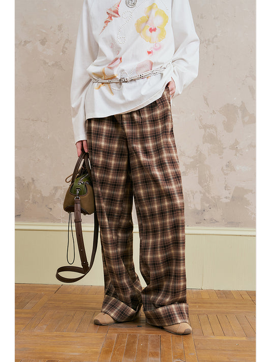 Ombre Check Wide-Leg Cuffed Pants