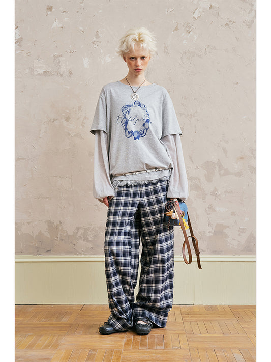 Ombre Check Wide-Leg Cuffed Pants