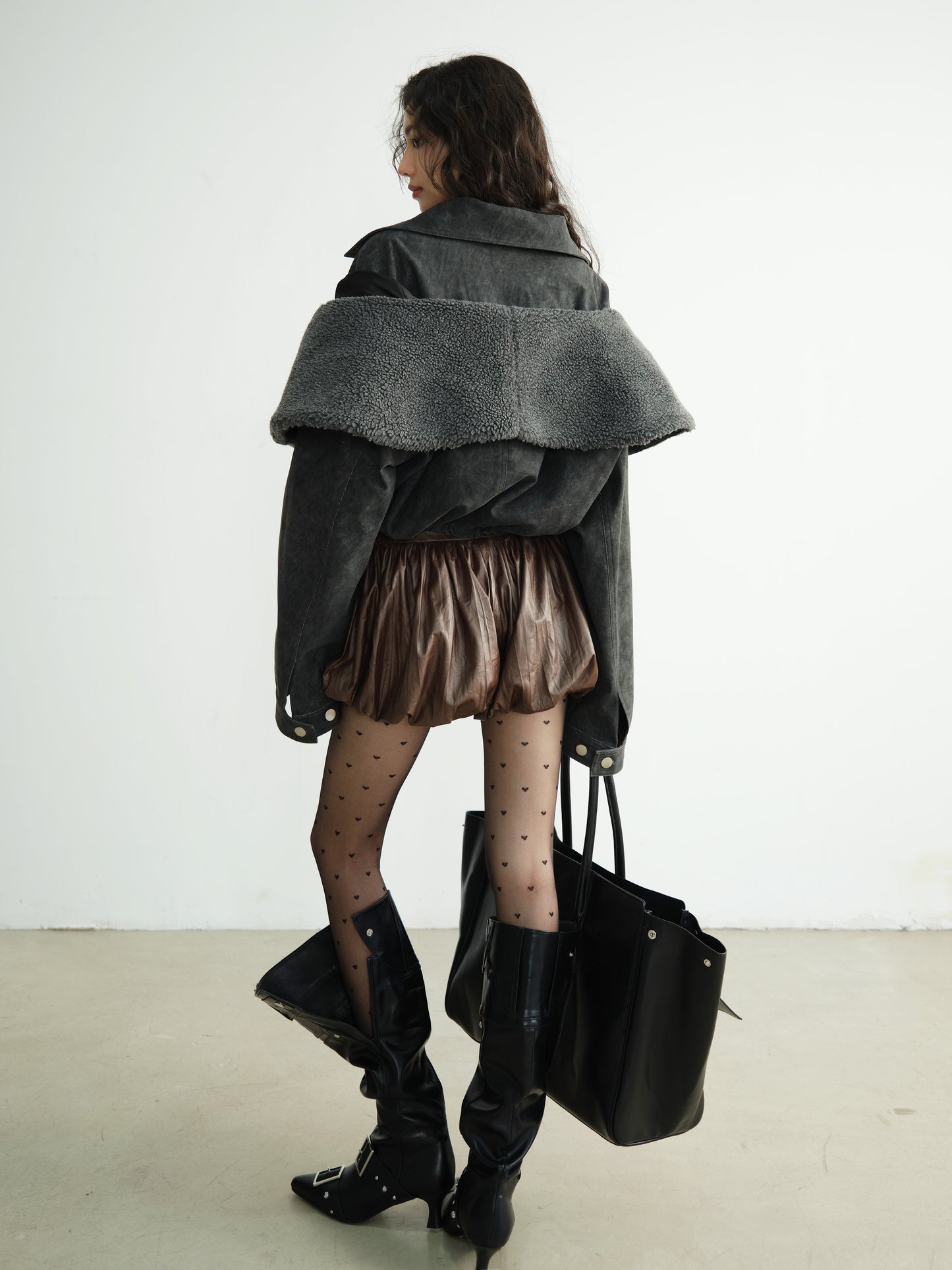 Wrinkled Faux Leather Balloon Shorts