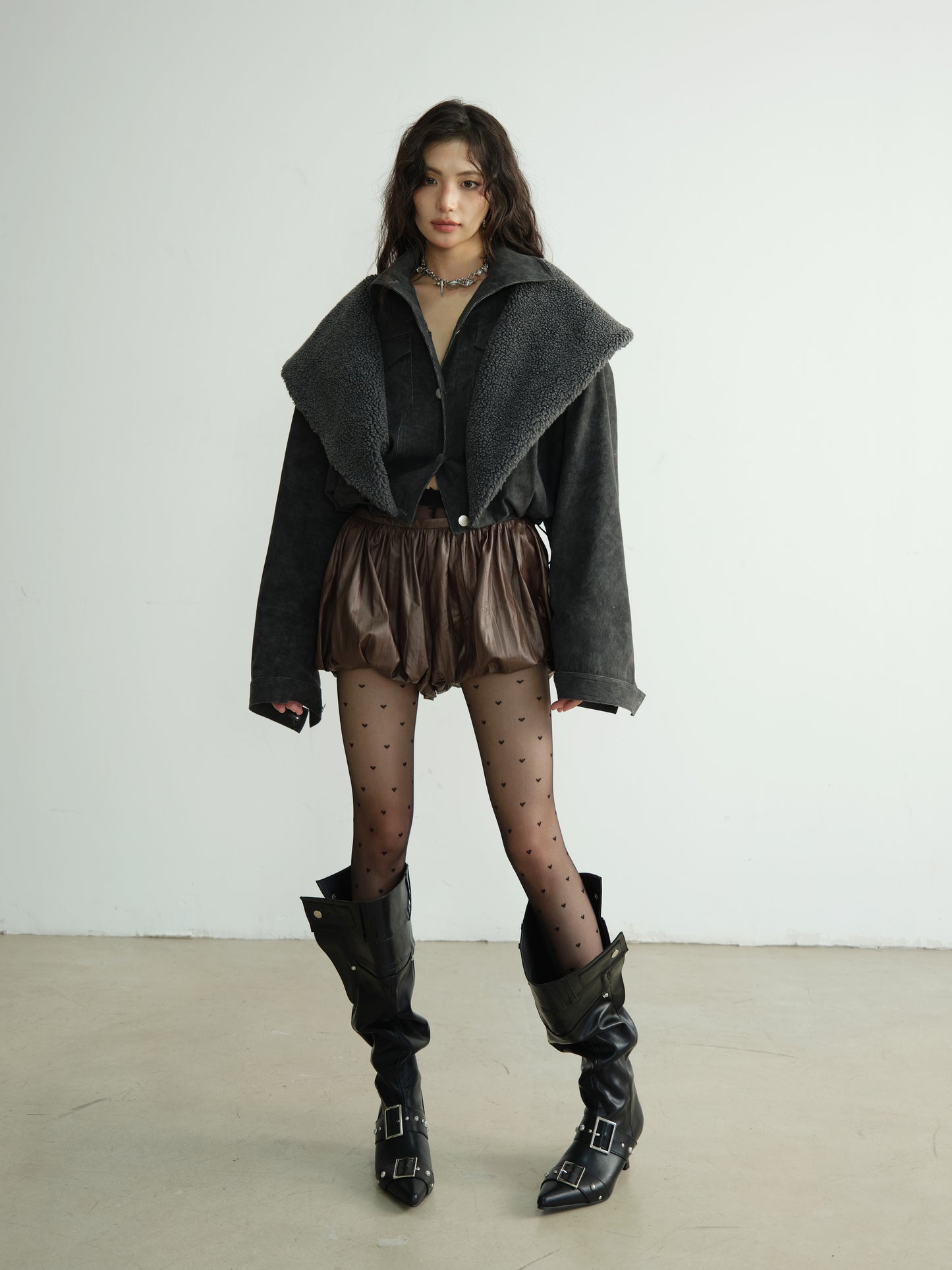 Wrinkled Faux Leather Balloon Shorts