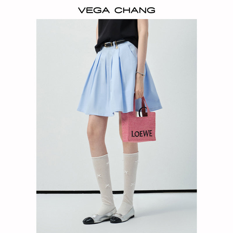 Pleated Flare Skirt In Cotton Blend