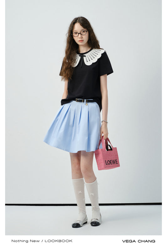 Pleated Flare Skirt In Cotton Blend