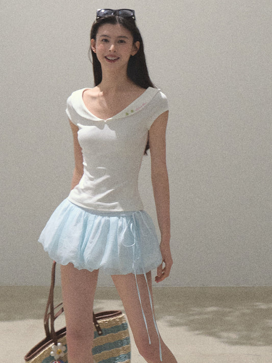 Peter Pan Collar Wide Neck Top