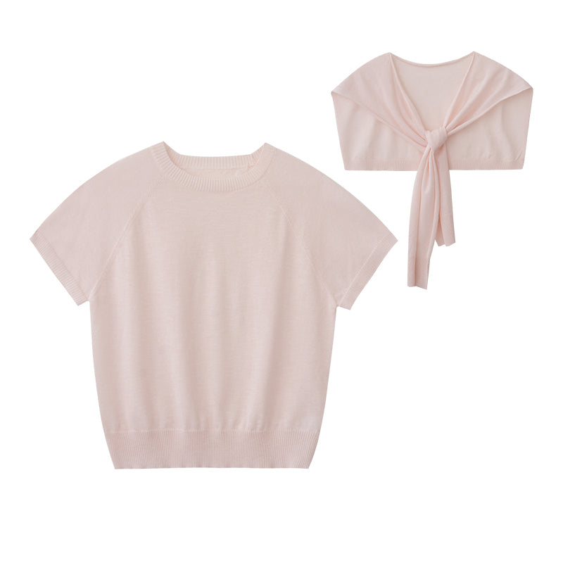 Minimal Knit Top With Sailor Collar Overlay