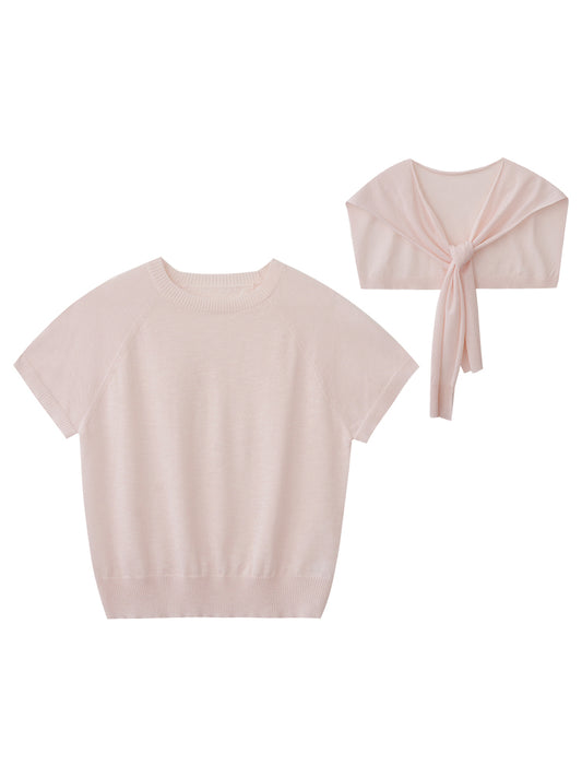 Minimal Knit Top With Sailor Collar Overlay