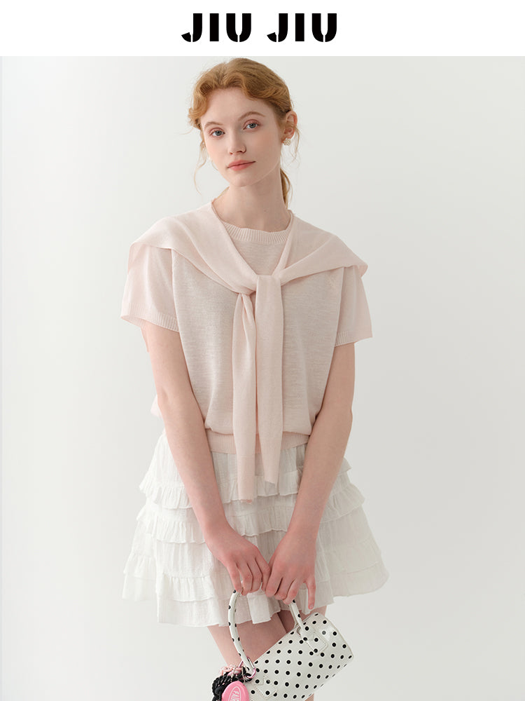 Minimal Knit Top With Sailor Collar Overlay