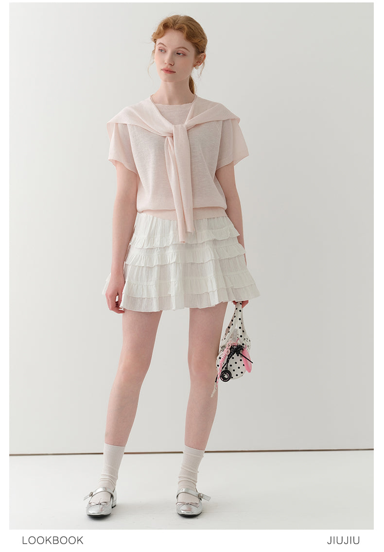 Minimal Knit Top With Sailor Collar Overlay
