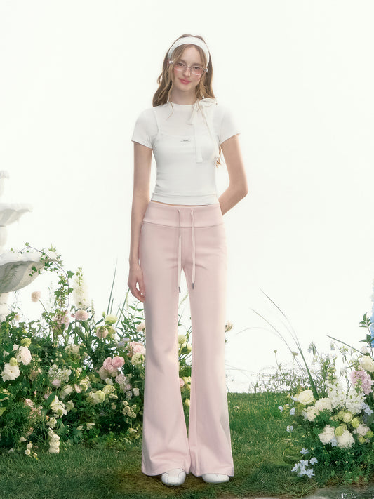 Faux Layered Mock Neck Tie Fitted Top